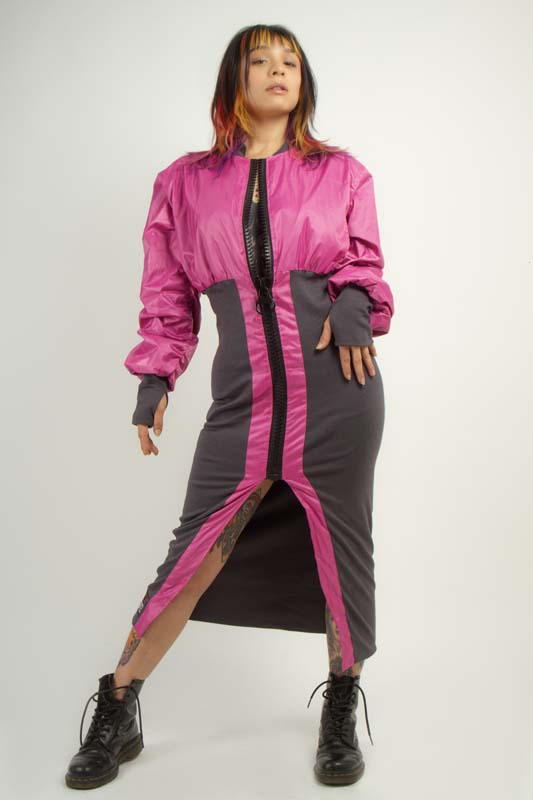 Fuchsia long bomber jacket